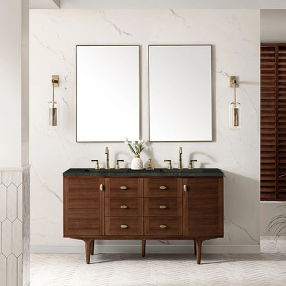 Amberly 60" Double Vanity, Mid-Century Walnut, w/ 3 CM Phantome Eclos Top, view 5