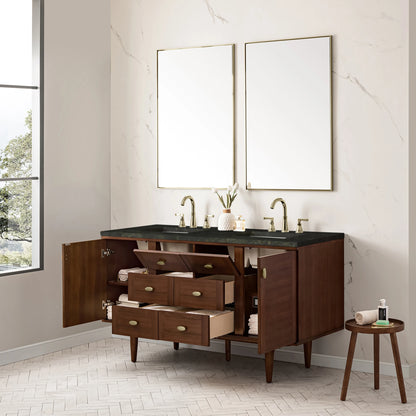 Amberly 60" Double Vanity, Mid-Century Walnut, w/ 3 CM Phantome Eclos Top, view 9