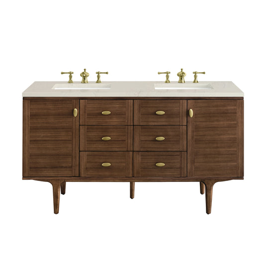 Amberly 60" Double Vanity, Mid-Century Walnut, w/ 3 CM Siberian Silestone Top