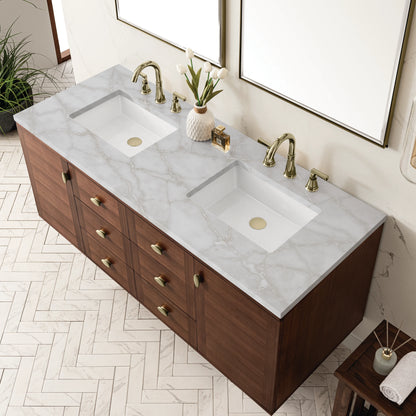 Amberly 60" Double Vanity, Mid-Century Walnut w/ 3 CM Victorian Silver Top, view 12