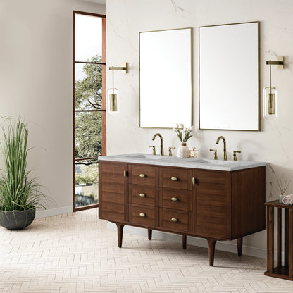 Amberly 60" Double Vanity, Mid-Century Walnut w/ 3 CM Victorian Silver Top, view 7