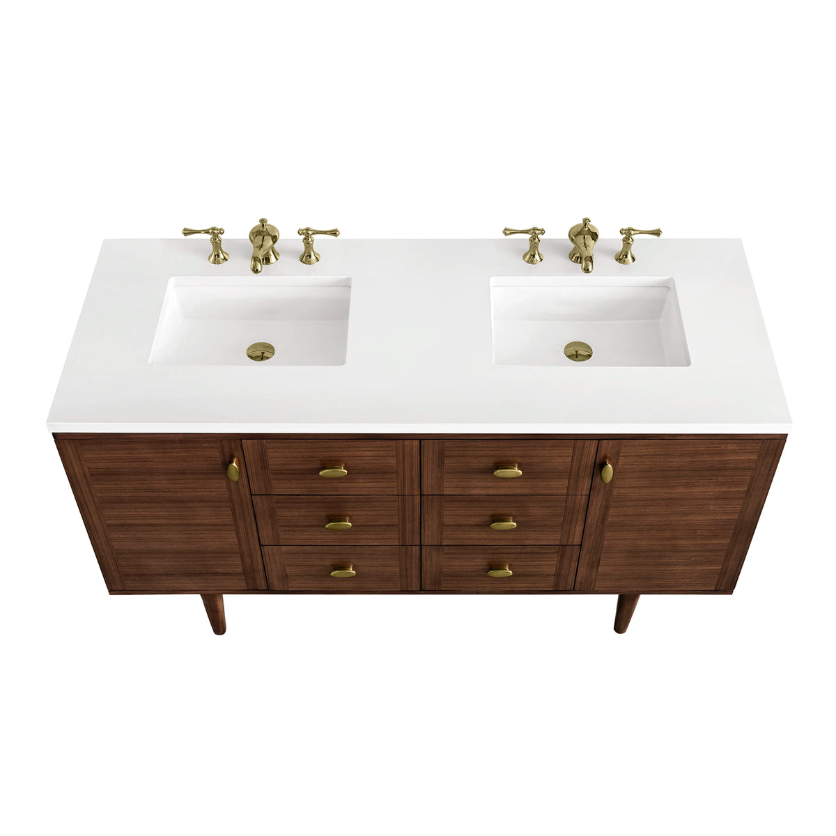 Amberly 60" Double Vanity, Mid-Century Walnut w/ 3 CM White Zeus Top, view 13