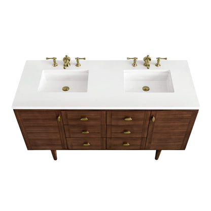 Amberly 60" Double Vanity, Mid-Century Walnut w/ 3 CM White Zeus Top, view 13