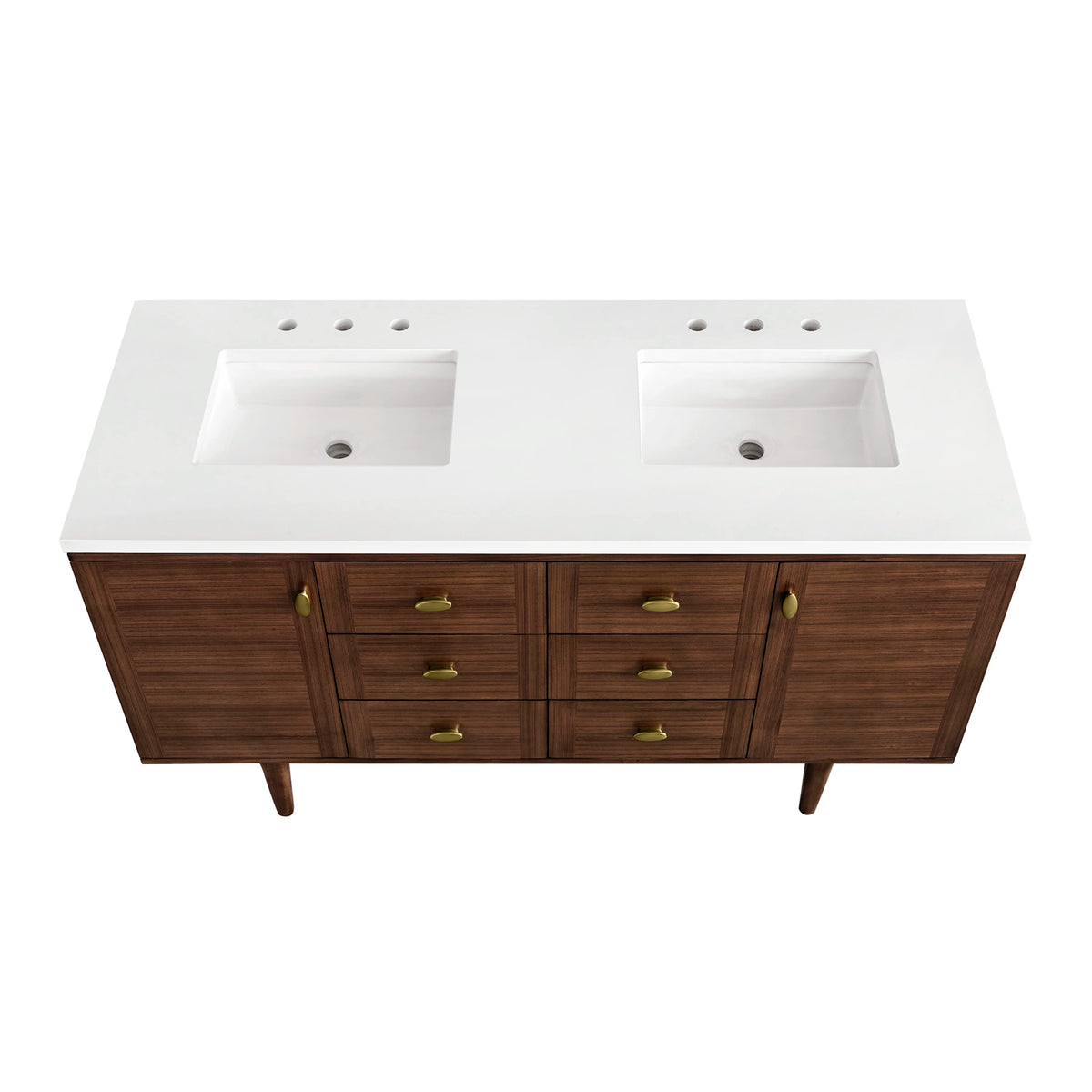 Amberly 60" Double Vanity, Mid-Century Walnut w/ 3 CM White Zeus Top, view 14