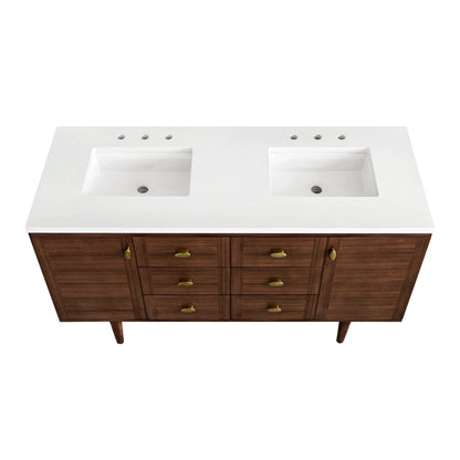 Amberly 60" Double Vanity, Mid-Century Walnut w/ 3 CM White Zeus Top, view 14