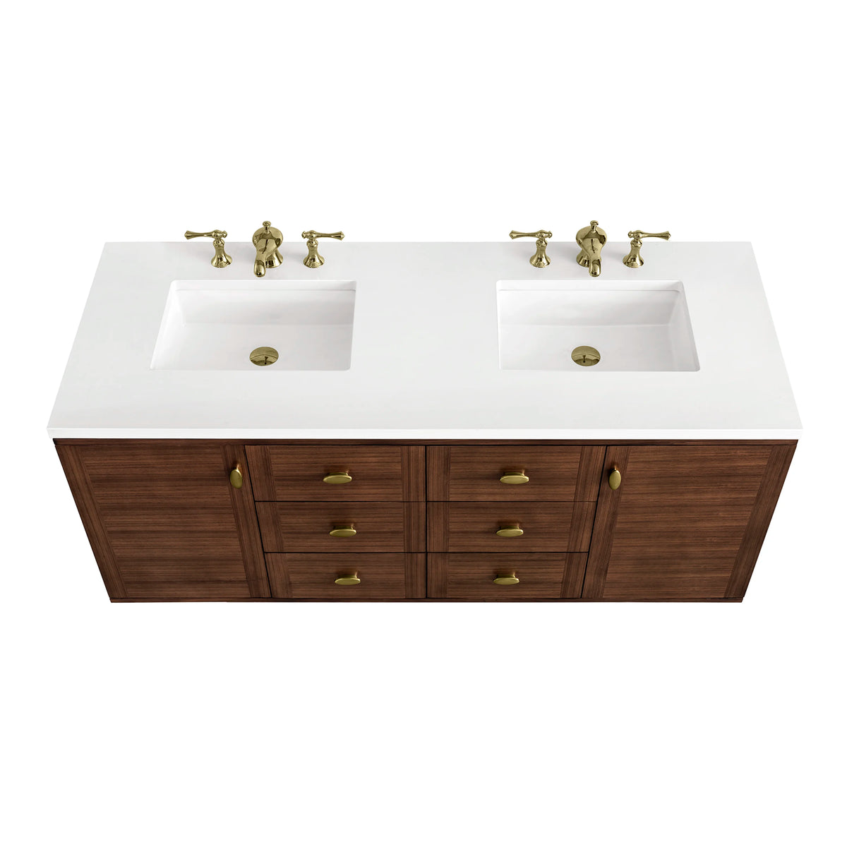 Amberly 60" Double Vanity, Mid-Century Walnut w/ 3 CM White Zeus Top, view 15