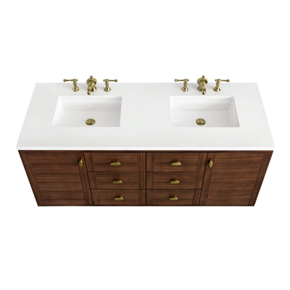 Amberly 60" Double Vanity, Mid-Century Walnut w/ 3 CM White Zeus Top, view 15