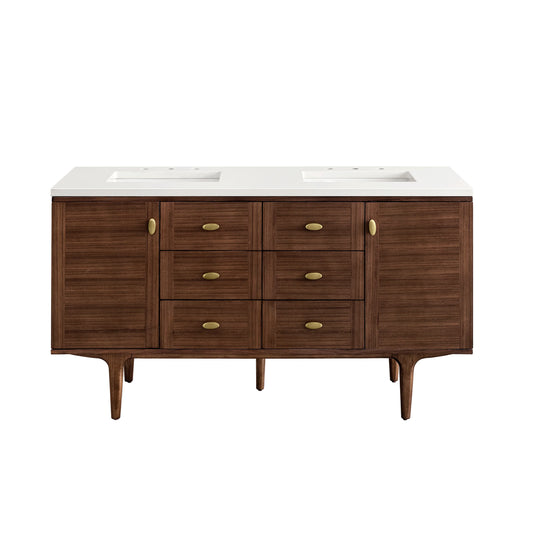 Amberly 60" Double Vanity, Mid-Century Walnut w/ 3 CM White Zeus Top, view 2