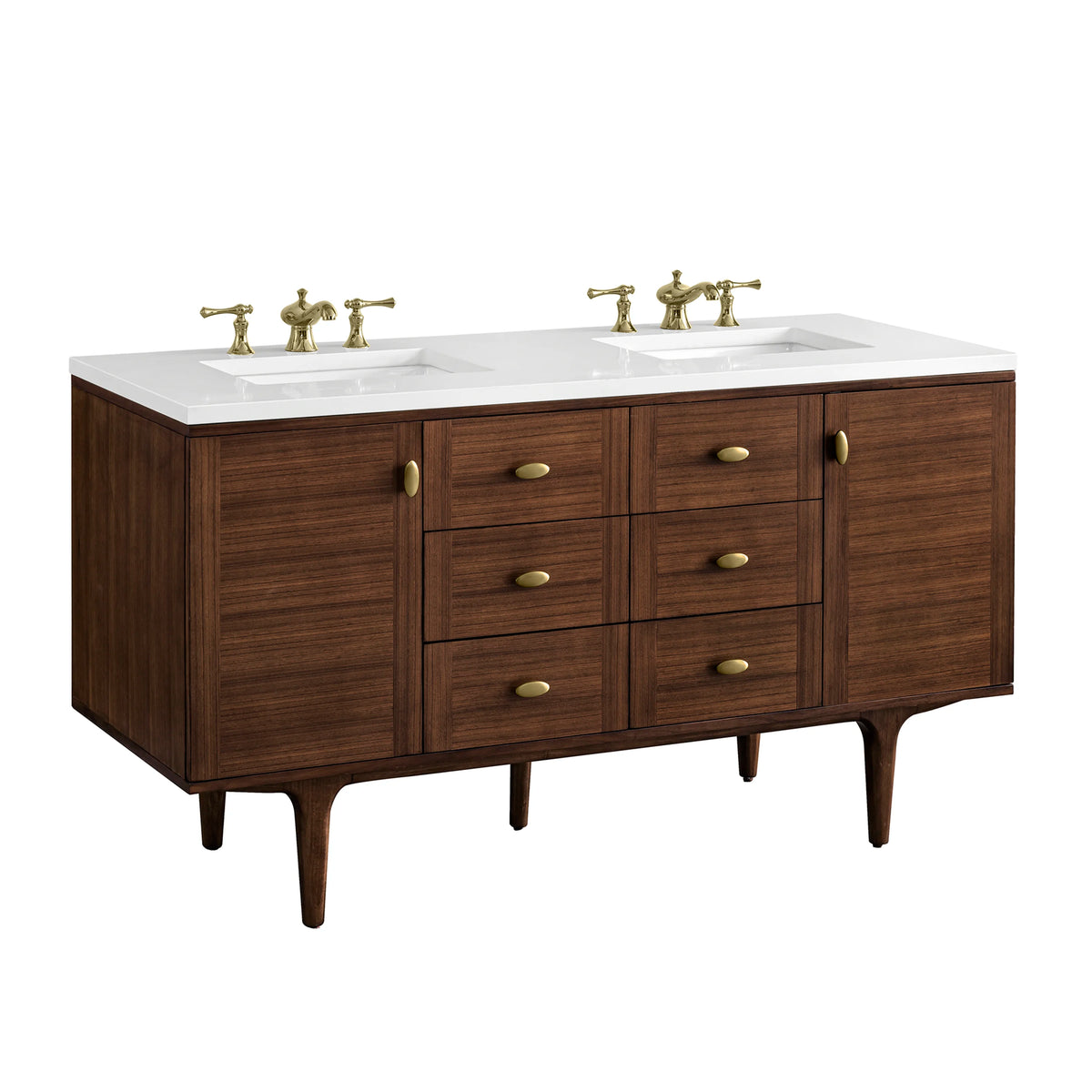 Amberly 60" Double Vanity, Mid-Century Walnut w/ 3 CM White Zeus Top, view 24