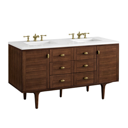 Amberly 60" Double Vanity, Mid-Century Walnut w/ 3 CM White Zeus Top, view 24