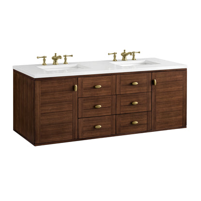 Amberly 60" Double Vanity, Mid-Century Walnut w/ 3 CM White Zeus Top, view 25