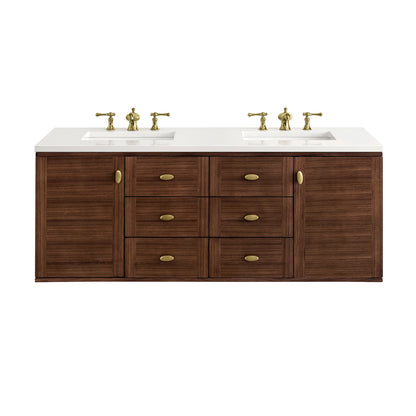 Amberly 60" Double Vanity, Mid-Century Walnut w/ 3 CM White Zeus Top, view 3