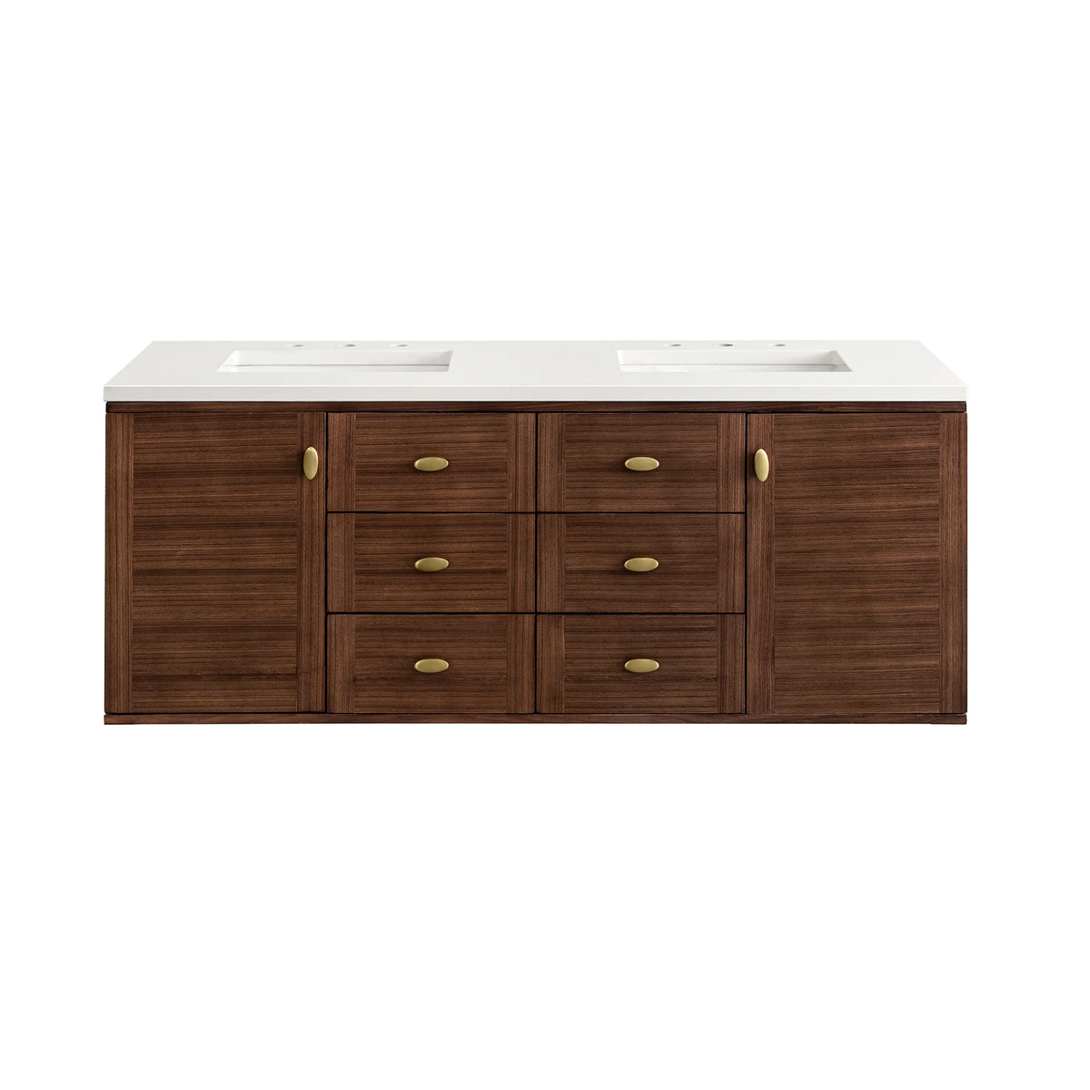 Amberly 60" Double Vanity, Mid-Century Walnut w/ 3 CM White Zeus Top, view 4