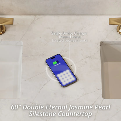 Amberly 60" Double Vanity, Mid-Century Walnut w/ 3 CM Eternal Jasmine Pearl Top w/FreePower Wireless Charger, view 4