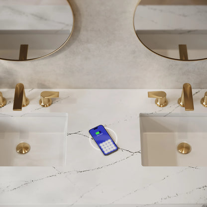 Amberly 60" Double Vanity, Mid-Century Walnut w/ 3 CM Ethereal Noctis Top w/FreePower Wireless Charger, view 3