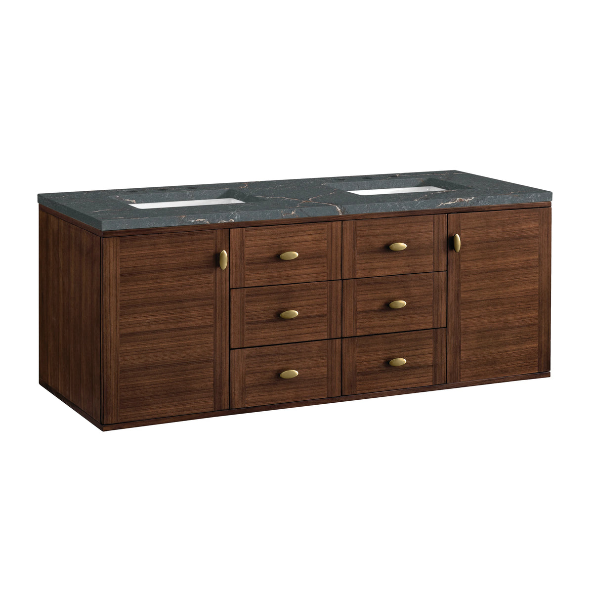 Amberly 60" Double Vanity, Mid-Century Walnut w/ 3 CM Parisien Bleu Top w/FreePower Wireless Charger, view 20