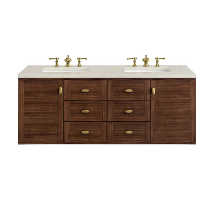 Amberly 60" Double Vanity, Mid-Century Walnut, w/ 3 CM Siberian Silestone Top w/FreePower Wireless Charger, view 2