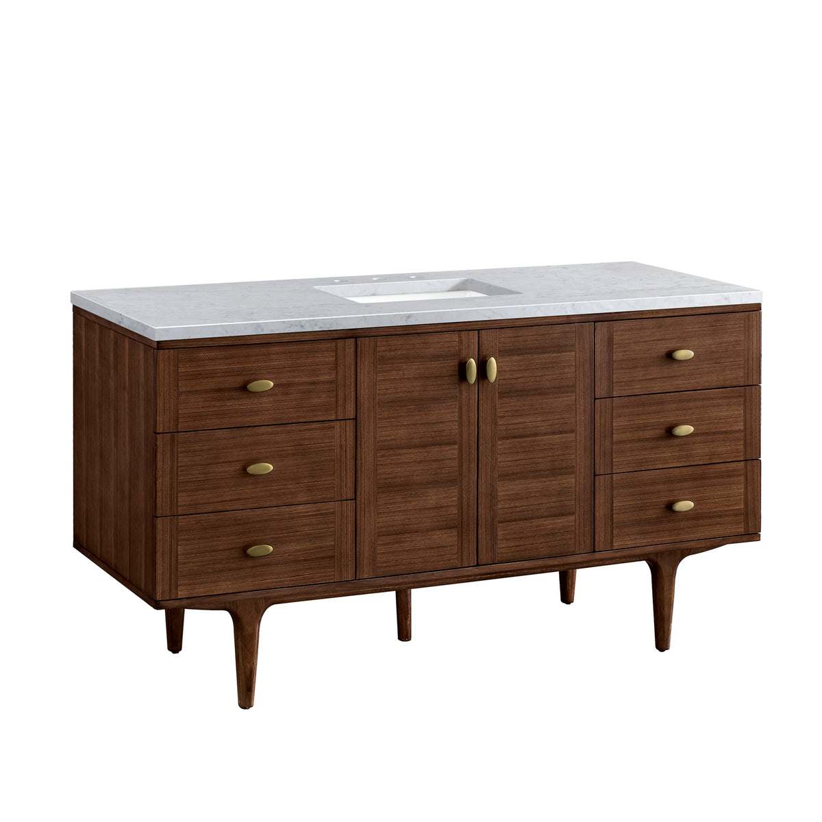 Amberly 60" Single Vanity, Mid-Century Walnut w/ 3 CM Carrara Marble Top, view 15