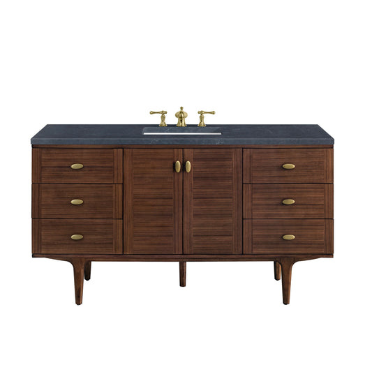 Amberly 60" Single Vanity, Mid-Century Walnut w/ 3 CM Charcoal Soapstone Top
