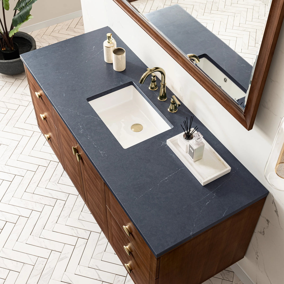 Amberly 60" Single Vanity, Mid-Century Walnut w/ 3 CM Charcoal Soapstone Top, view 15