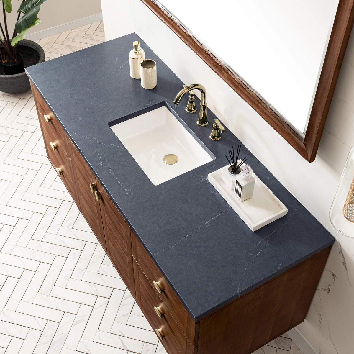 Amberly 60" Single Vanity, Mid-Century Walnut w/ 3 CM Charcoal Soapstone Top, view 16