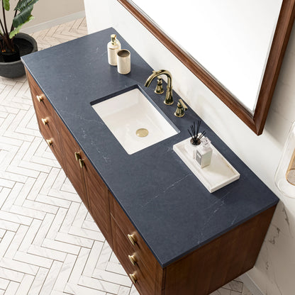 Amberly 60" Single Vanity, Mid-Century Walnut w/ 3 CM Charcoal Soapstone Top, view 16