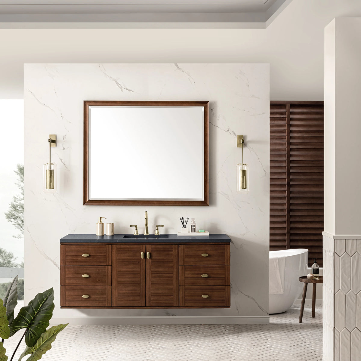 Amberly 60" Single Vanity, Mid-Century Walnut w/ 3 CM Charcoal Soapstone Top, view 6