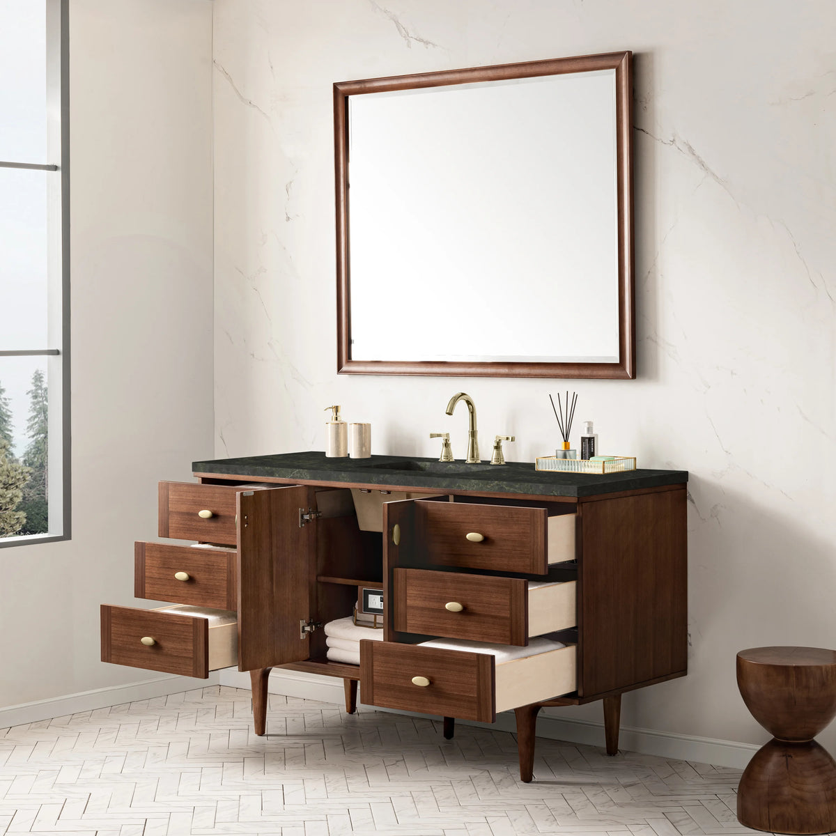 Amberly 60" Single Vanity, Mid-Century Walnut, w/ 3 CM Phantome Eclos Top, view 9