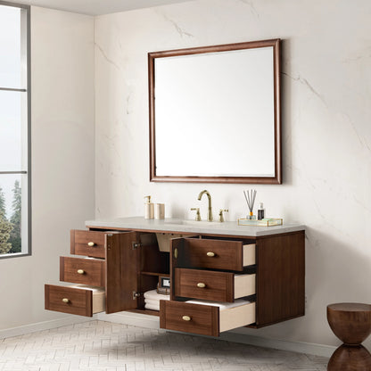 Amberly 60" Single Vanity, Mid-Century Walnut, w/ 3 CM Siberian Silestone Top, view 10