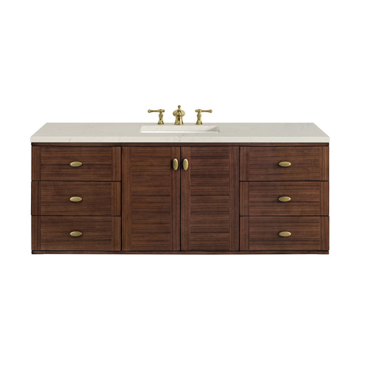 Amberly 60" Single Vanity, Mid-Century Walnut, w/ 3 CM Siberian Silestone Top, view 2