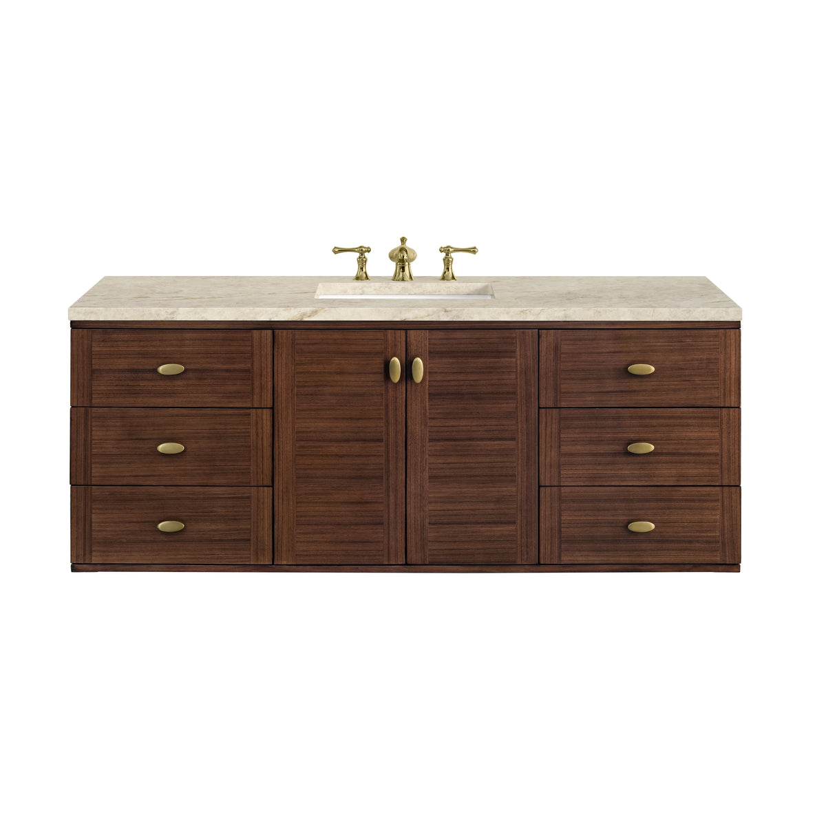 Amberly 60" Single Vanity, Mid-Century Walnut, w/ 3 CM Tajnar Eclos Top, view 2