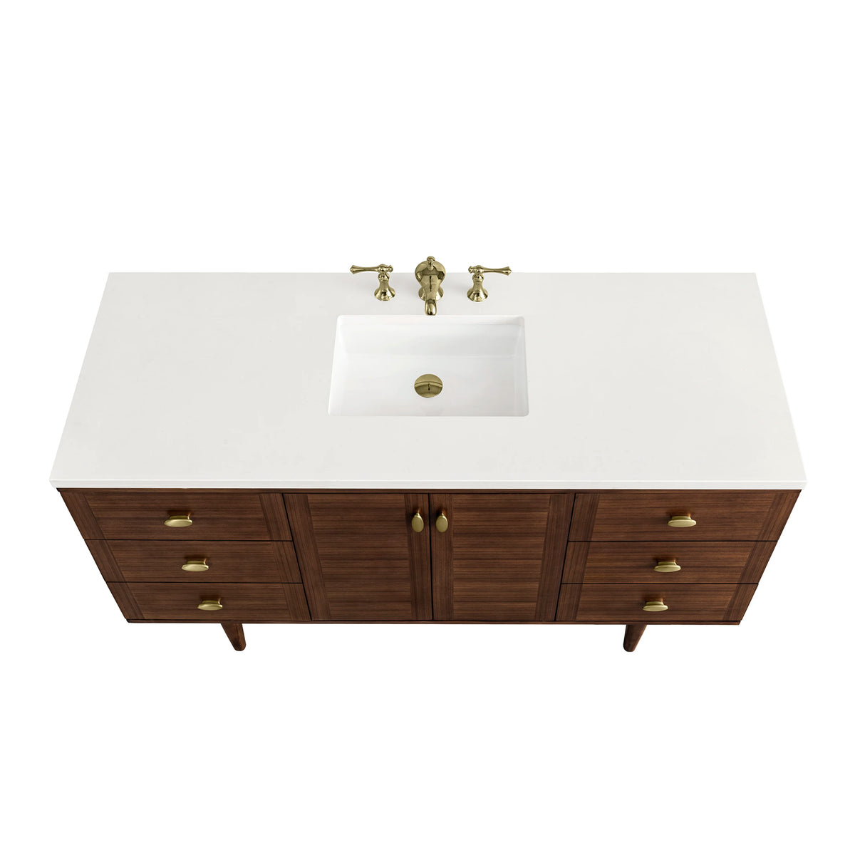 Amberly 60" Single Vanity, Mid-Century Walnut w/ 3 CM White Zeus Top, view 13