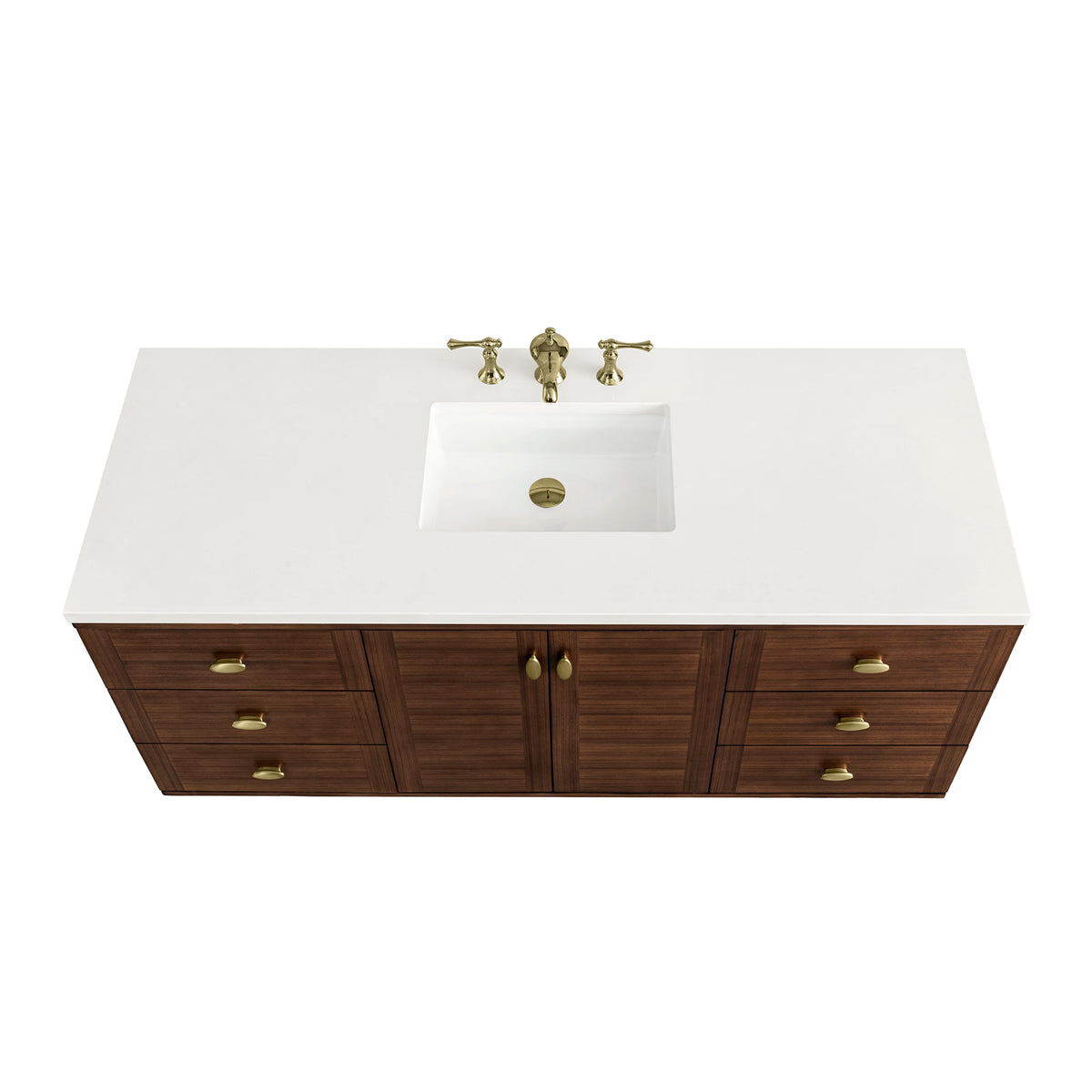 Amberly 60" Single Vanity, Mid-Century Walnut w/ 3 CM White Zeus Top, view 15