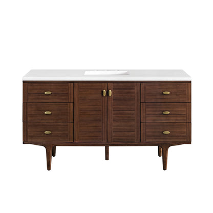 Amberly 60" Single Vanity, Mid-Century Walnut w/ 3 CM White Zeus Top, view 2
