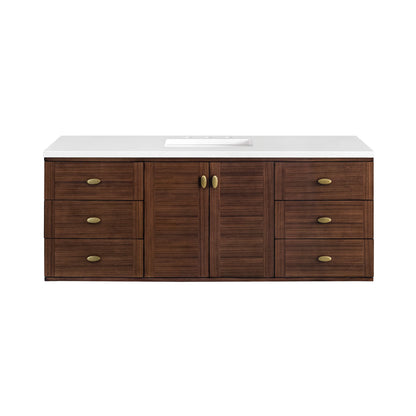 Amberly 60" Single Vanity, Mid-Century Walnut w/ 3 CM White Zeus Top, view 4