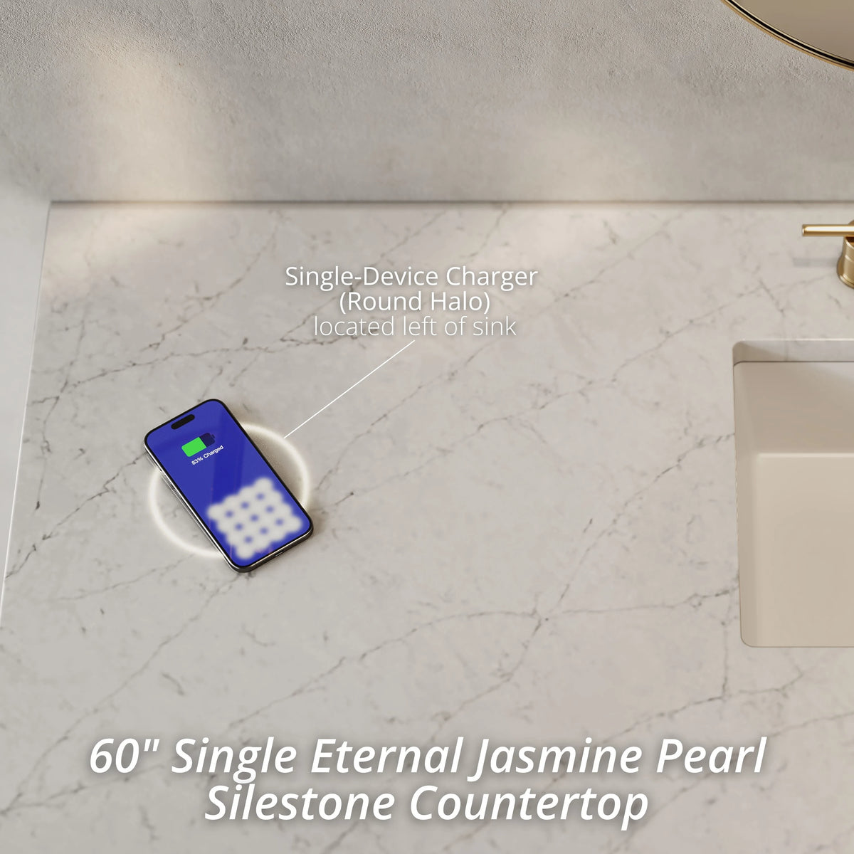 Amberly 60" Single Vanity, Mid-Century Walnut w/ 3 CM Eternal Jasmine Pearl Top w/FreePower Wireless Charger, view 4