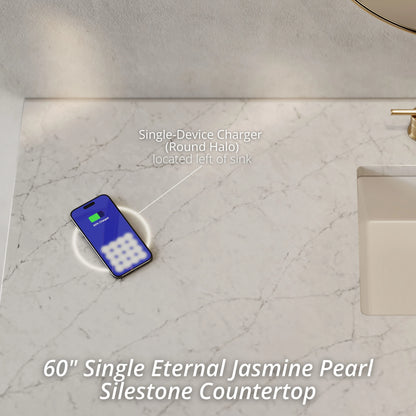 Amberly 60" Single Vanity, Mid-Century Walnut w/ 3 CM Eternal Jasmine Pearl Top w/FreePower Wireless Charger, view 4