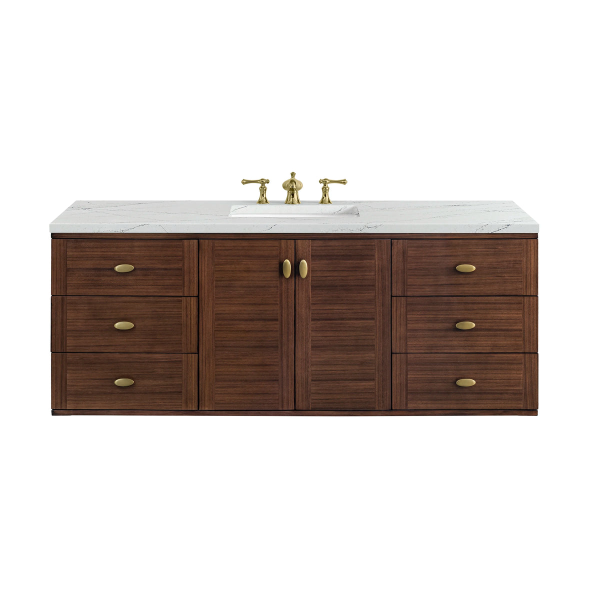 Amberly 60" Single Vanity, Mid-Century Walnut w/ 3 CM Ethereal Noctis Top w/FreePower Wireless Charger, view 2