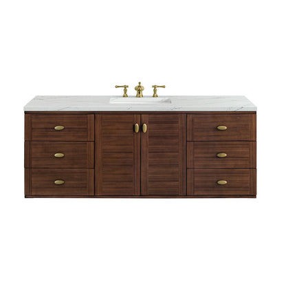 Amberly 60" Single Vanity, Mid-Century Walnut w/ 3 CM Ethereal Noctis Top w/FreePower Wireless Charger, view 2