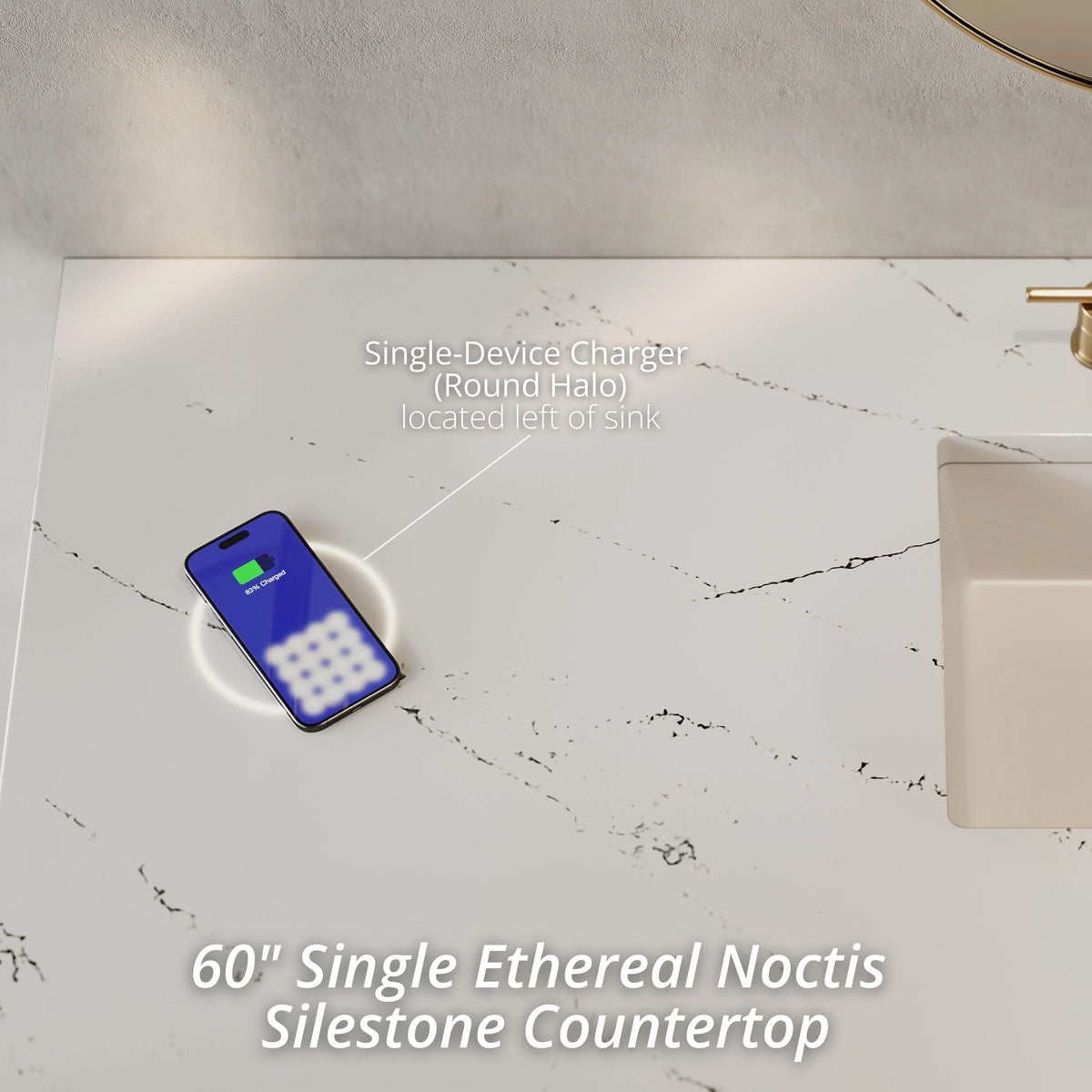 Amberly 60" Single Vanity, Mid-Century Walnut w/ 3 CM Ethereal Noctis Top w/FreePower Wireless Charger, view 4