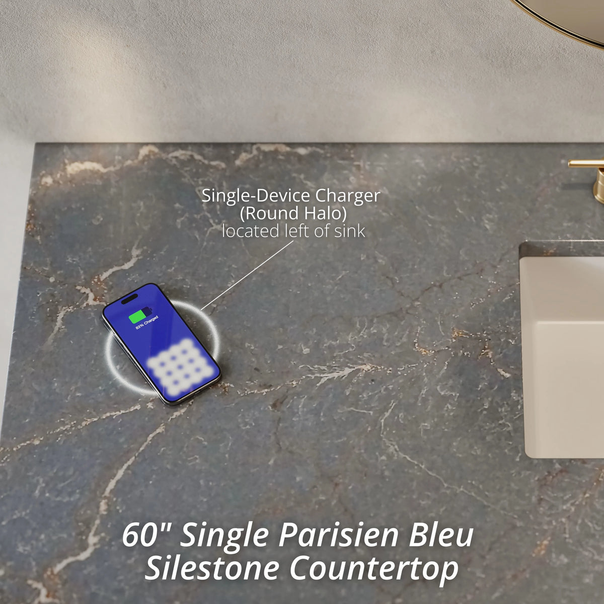 Amberly 60" Single Vanity, Mid-Century Walnut w/ 3 CM Parisien Bleu Top w/FreePower Wireless Charger, view 4