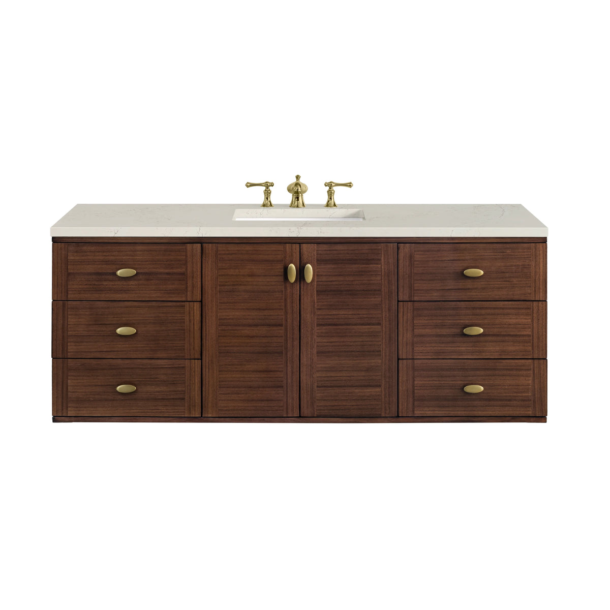 Amberly 60" Single Vanity, Mid-Century Walnut, w/ 3 CM Siberian Silestone Top w/FreePower Wireless Charger, view 2