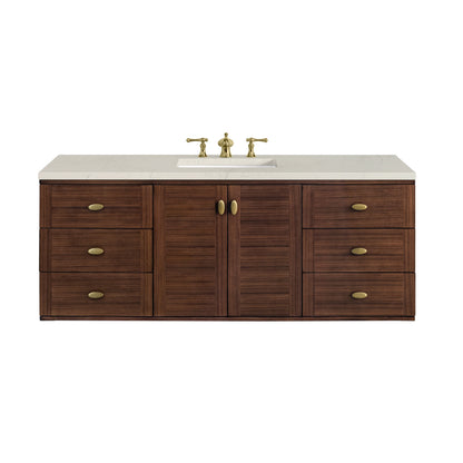 Amberly 60" Single Vanity, Mid-Century Walnut, w/ 3 CM Siberian Silestone Top w/FreePower Wireless Charger, view 2