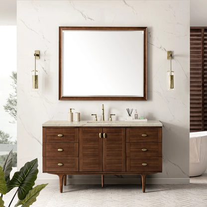 Amberly 60" Single Vanity, Mid-Century Walnut, w/ 3 CM Tajnar Eclos Top w/FreePower Wireless Charger, view 7