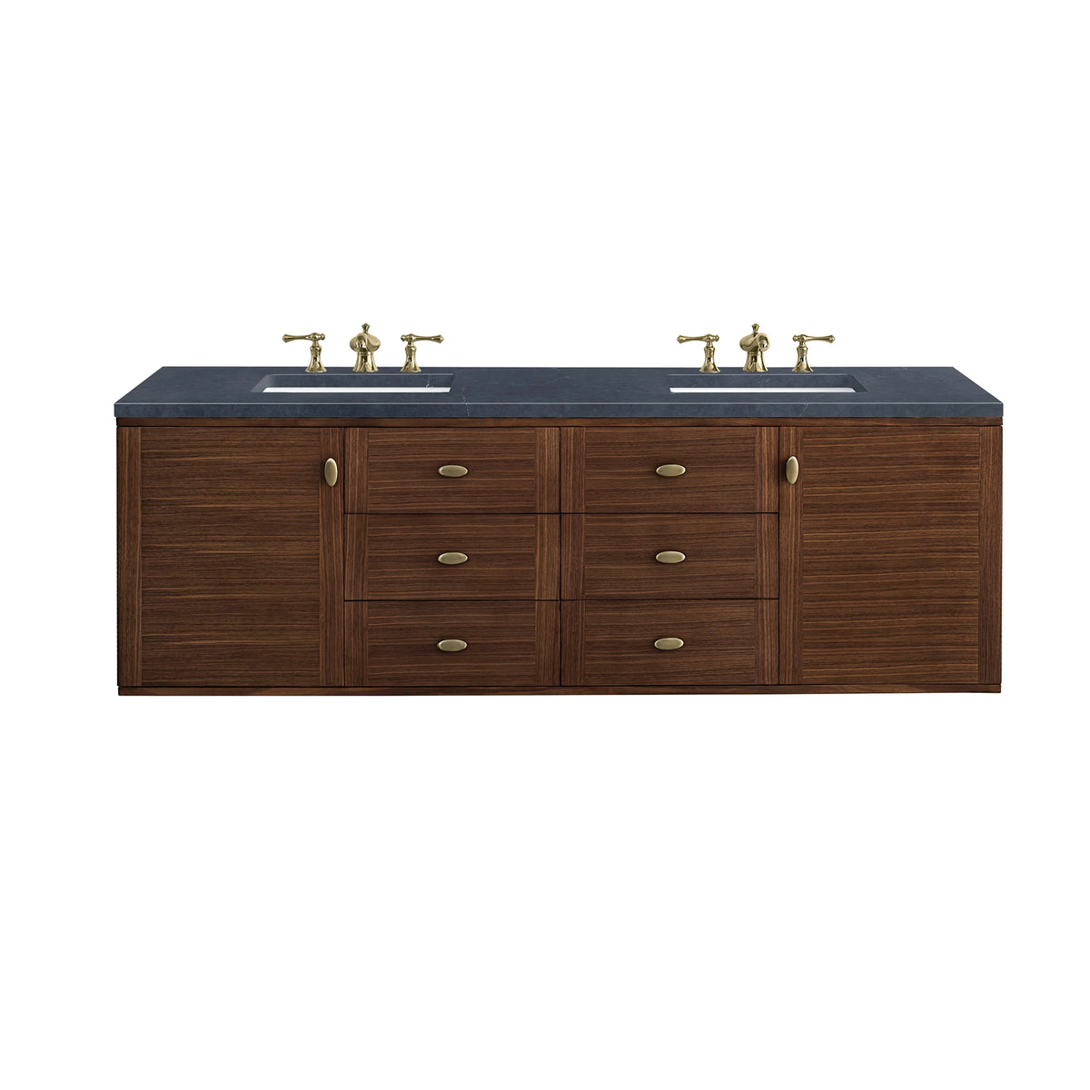 Amberly 72" Double Vanity, Mid-Century Walnut w/ 3 CM Charcoal Soapstone Top, view 2