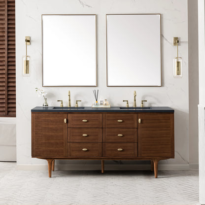 Amberly 72" Double Vanity, Mid-Century Walnut w/ 3 CM Charcoal Soapstone Top, view 7