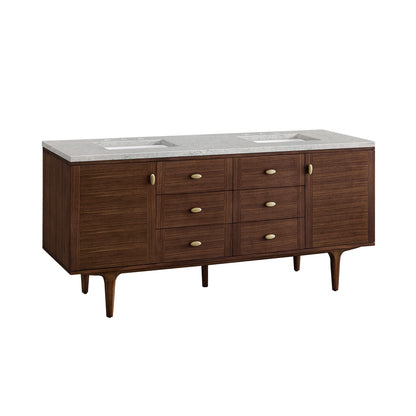 Amberly 72" Double Vanity, Mid-Century Walnut w/ 3 CM Eternal Jasmine Pearl Top, view 17