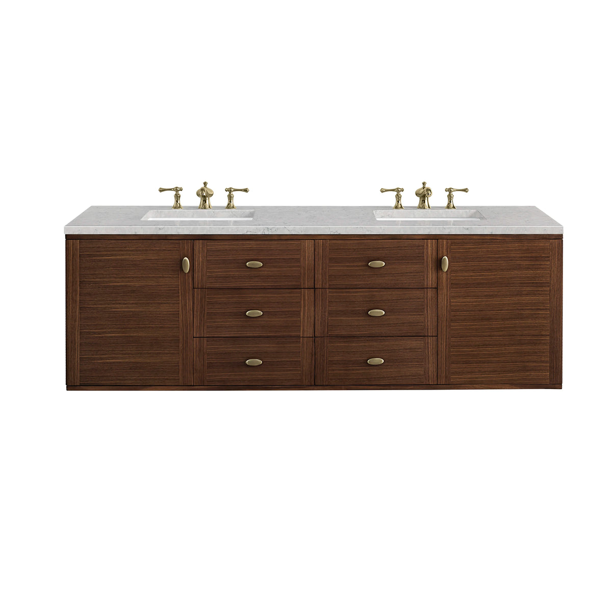 Amberly 72" Double Vanity, Mid-Century Walnut w/ 3 CM Eternal Jasmine Pearl Top, view 2