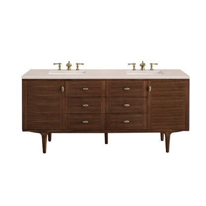 Renovate for Less Atlanta Amberly 72" Double Vanity, Mid-Century Walnut w/ 3 CM Eternal Marfil Top