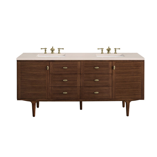 Renovate for Less Atlanta Amberly 72" Double Vanity, Mid-Century Walnut w/ 3 CM Eternal Marfil Top